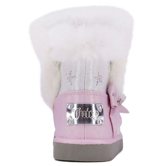 New! JUICY COUTURE Little Girls Glitter Rhinestone Logo Faux Fur Boots Booties 7 - Picture 3 of 11
